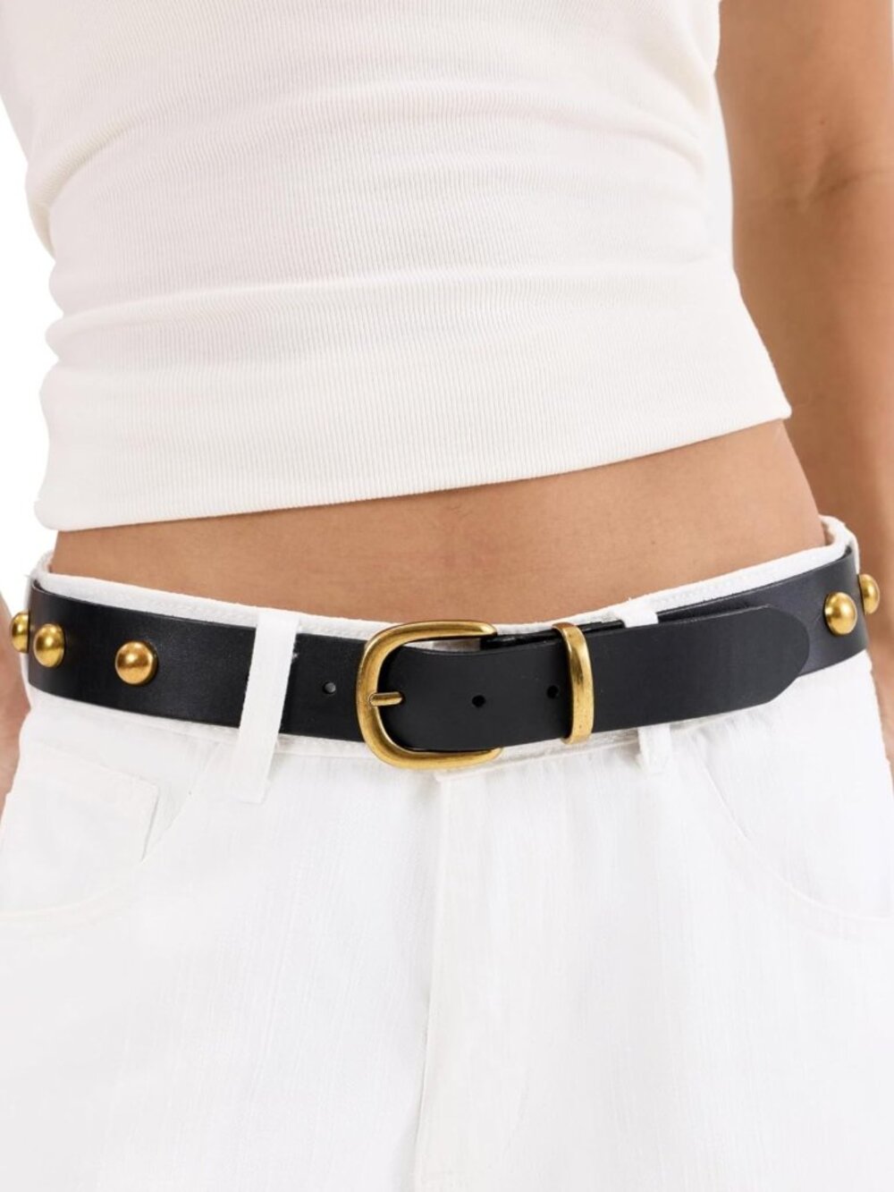 Stylish Women's Full Grain Leather 1.3" Studded Belt for Jeans & Pants